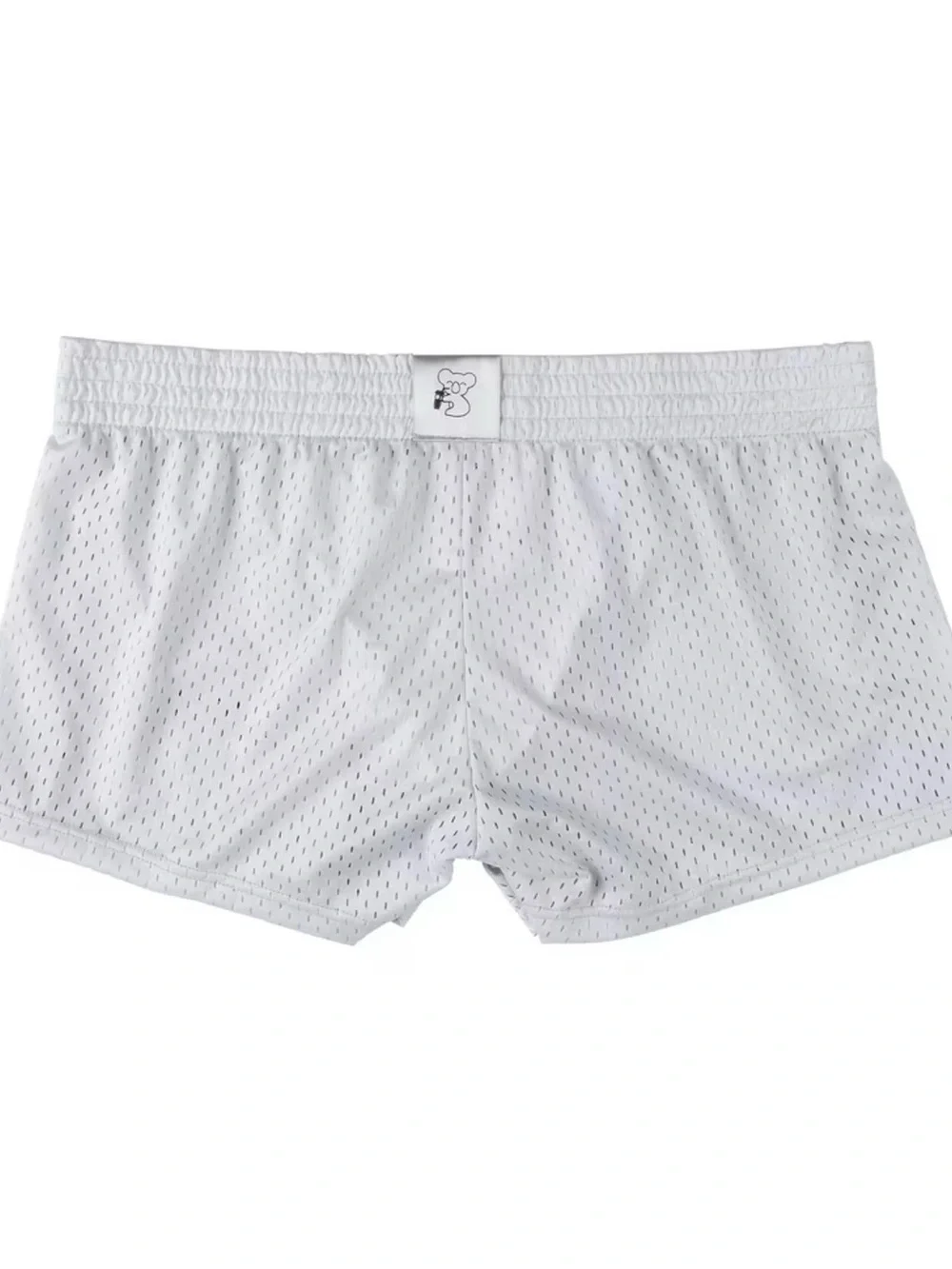 Vintage White Mesh Athletic Shorts with Navy Script Logo